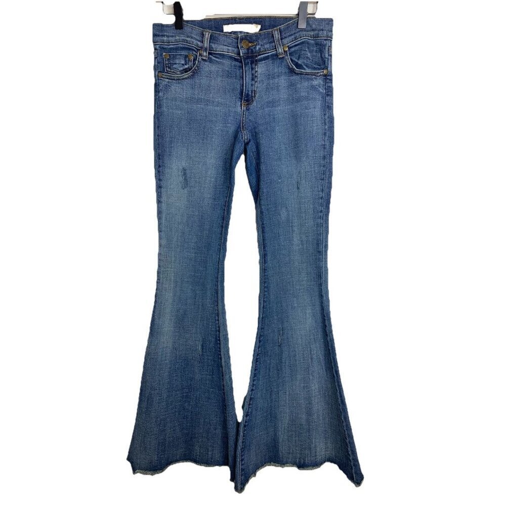 Pistola Ultra Flare Bell Bottom Frayed Hem Distressed Mid Rise Jeans Size 28